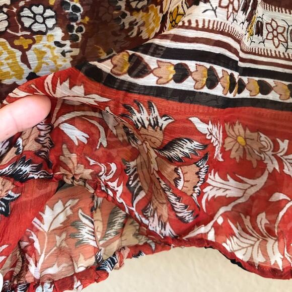 Band of Gypsies Orange Brown Semi Sheer Top Lace Boho Fall Peasant Small - Picture 3 of 6